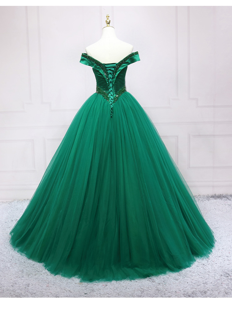 Green Off The Shoulder Satin Long Prom Dress s01