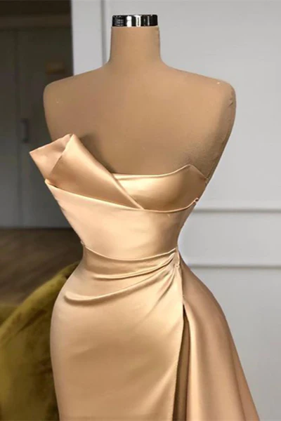 Glamorous Champagne Starpless Long Prom Dress With Split Y50
