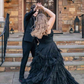 Princess Pink Strappy Frill-Layered A-Line Long Prom Dress Y1873