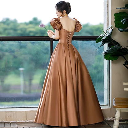 Lovely A line satin long prom dress princess dress Y571