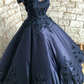 Off The Shoulder Navy Blue Formal Ball Gown Y1445