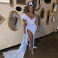 Sky Blue Sequin Prom Dresses For Black Girls,Mermaid Birthday Dress Sexy One Shoulder Party Gown with Slit Y1230