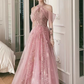 Pink party dress, halter neck prom dress, sweet fairy evening dress Y1918
