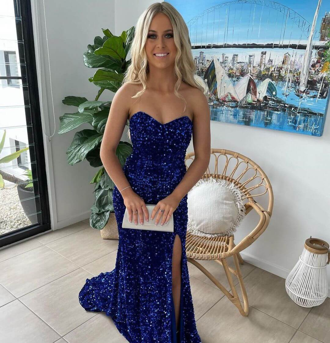 Sexy Royal Blue Long Prom Dresses,Sparkly Sequins Special Occasion Formal Gowns Y1299