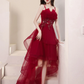 Burgundy High Low Prom Dresses Y258