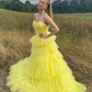 Yellow Long Sweetheart Tulle Princess Prom Dresses Y1883