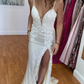 Mermaid Spaghetti Straps Sequin Long Prom Dress with Flowers Y1787
