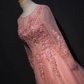 CHIC A-LINE SCOOP FLOOR LENGTH PINK TULLE APPLIQUE PROM DRESS EVENING DRESS Y1177