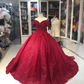 Luxurious Off Shoulder Red Glitter Beading Ball Gown Sweet 16 Dress Y1275