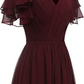 Leaf Sleeve Bridesmaid Dress V Neck Chiffon Long Formal Wedding Evening Dress Y1206