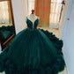 Stunning Tulle Lace-up Back Ball Gown,Teal Princess Dress With Ruffles Y1233