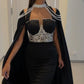 Black Column Long Prom Dress With Cape Sleeves Y26