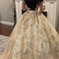 Luxurious Champagne V Neck Quinceanera Dress Princess Dress Champagne Ball Gown Y593