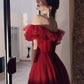Dark Red Long Formal Gown, Off Shoulder Dark Red Prom Dress Y1653