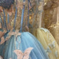 Fairy Dress,Blue Sleeveless Ball Gown With Pink Butterflies Y1387