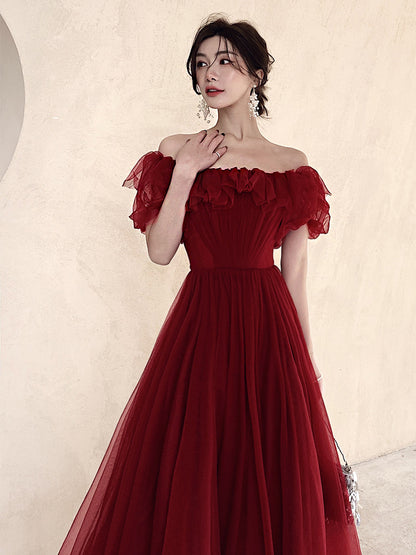 Dark Red Velvet Long Formal Gown, Off Shoulder Dark Red Prom Dress Y14 – Simplepromdress