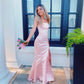 women’s mermaid high slit backless long prom dress,pink prom gown Y1470