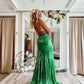 Charming Mermaid V Neck Green Sequins Long Prom Dresses with Appliques Y1692