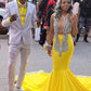 Sparkly Evening Dresses, Mermaid Sexy Yellow Evening Prom Gown With Train Y644