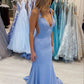 Mermaid V Neck Blue Long Prom Dress Classy Blue Evening Gown Y447