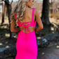 Sexy Mermaid Hot Pink Open Back Long Floor-Length Prom Dress Backless Mermaid Formal Party Dress Y970
