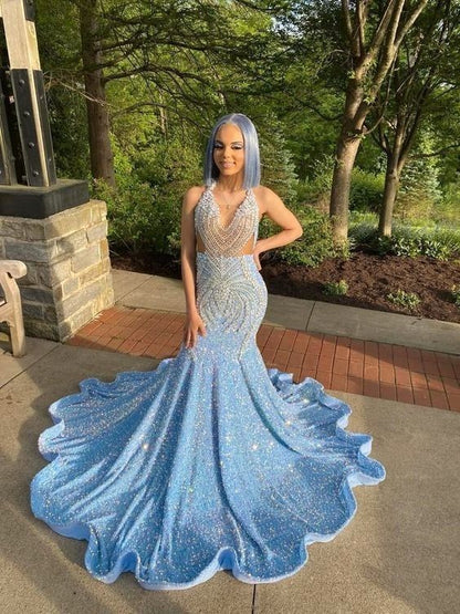 Sexy shimmery blue prom dress, sparkling sequin reception dress, eveni Simplepromdress Sexy shimmery blue prom dress, sparkling sequin reception dress, eveni Simplepromdress