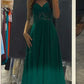 A-line V Neck Green Prom Dress,Green Evening Dress,Graduation Dress Y1836