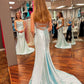 Cute Mermaid Cowl Neck Mint Silk Satin Long Prom Dress Y508