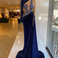 High Neck Velvet Prom Dress High Slit,Unique Prom Dress Y515