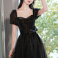 Black Tulle Long Prom Dress A line Evening Dress Y1138