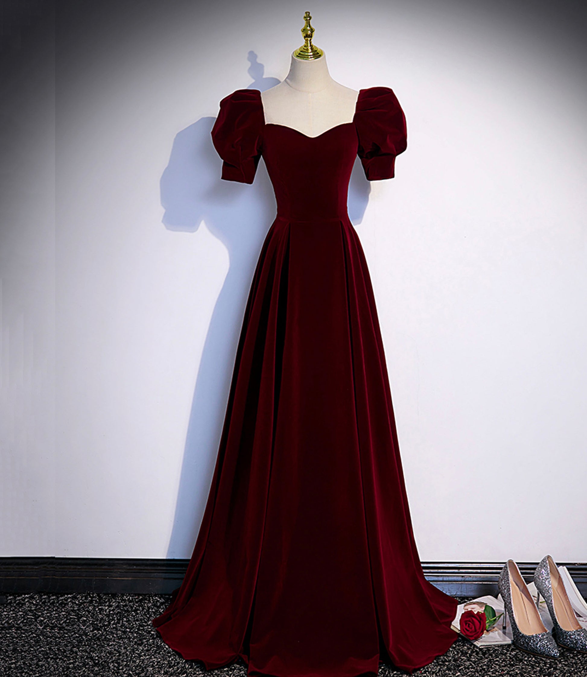 Burgundy velvet long prom dress evening dress s88 Simplepromdress Burgundy velvet long prom dress evening dress s88 Simplepromdress