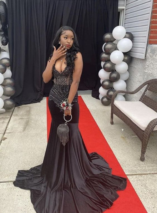 Sexy Black Mermaid Prom Dress For Black Girls,Black Formal Gown Y1429