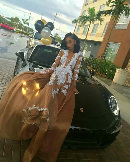 Champagne Mermaid Prom Dresses Sexy Deep V Neck White Appliques Black Simplepromdress Champagne Mermaid Prom Dresses Sexy Deep V Neck White Appliques Black Simplepromdress