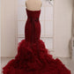 Red mermaid long prom dresses,gorgeous evening dresses,sweetheart strapless evening dresses Y1441