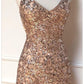 Tight Sparkle V Neck Sequins Party Dress,Sexy Homecoming Dress Y1419