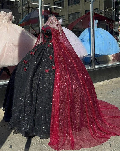 black and burgundy quinceanera dresses Red and Black Quinceaera Dress - Quince