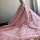 Pink 3D Flowers With Court Train,Pink Ball Gown  Wedding Dress Bridal Gown Y1406