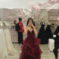 Elegant A-line Spaghetti Straps Ruffles Prom Dress,Dark Red Senior Prom Gown Y1420