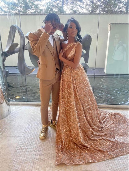 Sparkly Rose Gold Sequin Prom Dress With Train,Sexy Evening Gown Y1436 Simplepromdress Sparkly Rose Gold Sequin Prom Dress With Train,Sexy Evening Gown Y1436 Simplepromdress