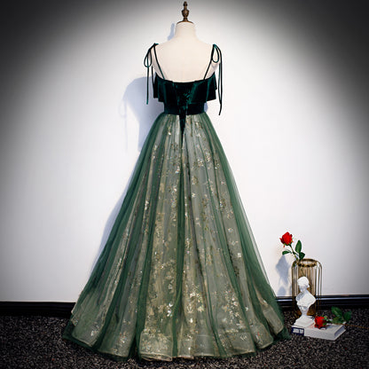 Green velvet tulle prom dress formal dress s101