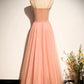 Pink tulle long prom dress A line evening dress s92
