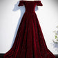 Burgundy velvet long prom dress A line evening dress s53