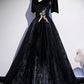 Black velvet lace long prom dress evening dress s103