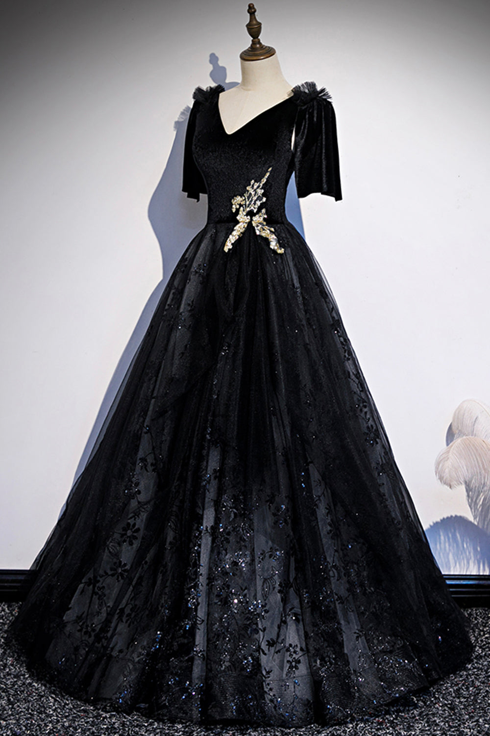 Black velvet lace long prom dress evening dress s103 Simplepromdress Black velvet lace long prom dress evening dress s103 Simplepromdress