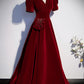Burgundy v neck long prom dress A line evening dress s54