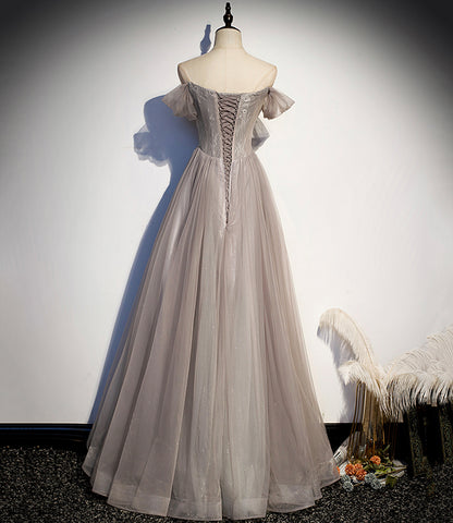 Elegant tulle lace long prom dress A line evening gown s67