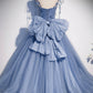 Blue tulle long A line prom dress blue evening dress s51