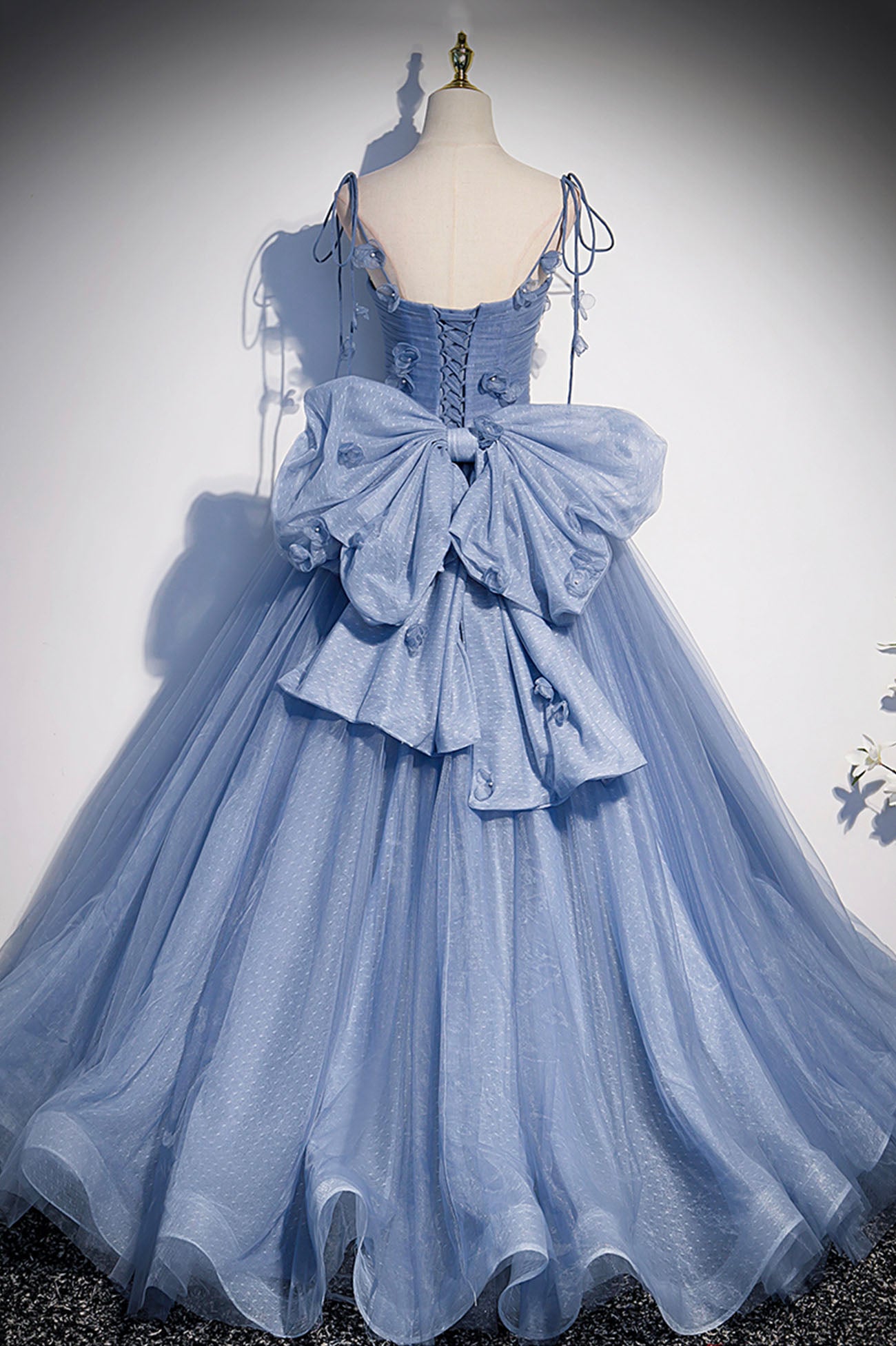 Blue tulle long A line prom dress blue evening dress s51