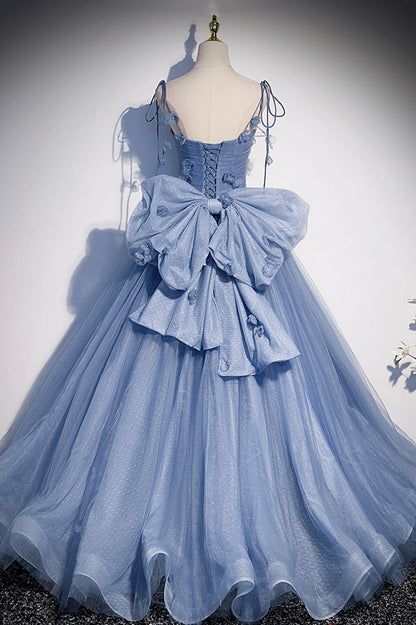 Blue tulle long A line prom dress blue evening dress s51