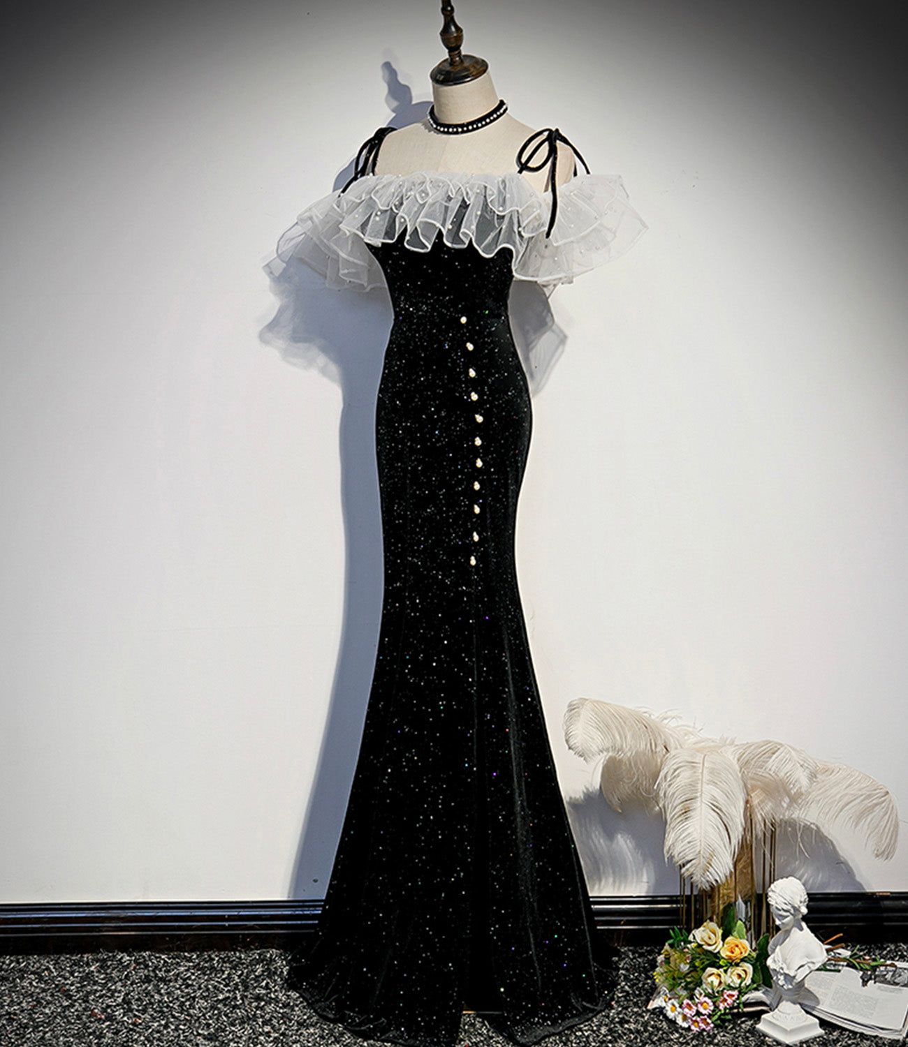 Black velvet long prom dress mermaid evening dress s57